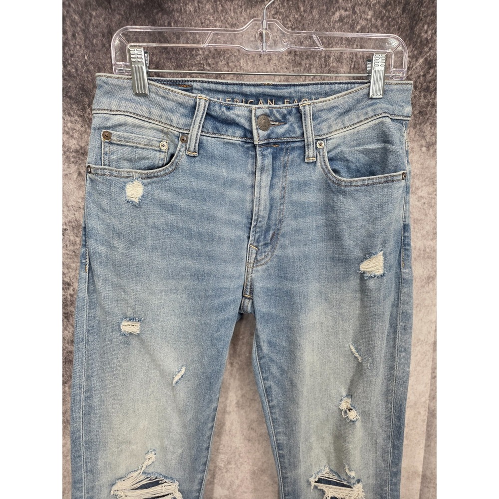 American Eagle Jeans Mens 30x32 Blue Slim Skinny Leg Medium Wash Distressed - Picture 3 of 16